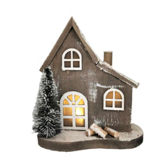 Maison de bois illuminée 5" x 9"