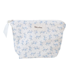Petite trousse fleurs bleues fond beige