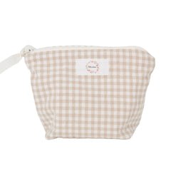 Petite trousse en lin à carreaux beige