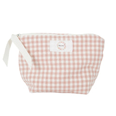 Petite trousse en lin à carreaux blush
