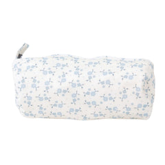 Petite trousse fleurs bleues fond beige cylindre