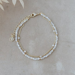 Bracelet Glee Bethany-white moon stone/white pearl