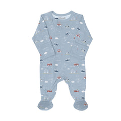 Pyjama en modal transports sur fond bleu 3 mois - 5 ans
