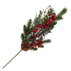 Branche de sapin 24″ Vert Avec Pois/Baies Rouges Et Pommes De Pin