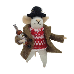 Souris de Noël  avec bouteille de vin rouge